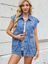 Leopard Button Up Cap Sleeve Denim Jacket - Vox Leather