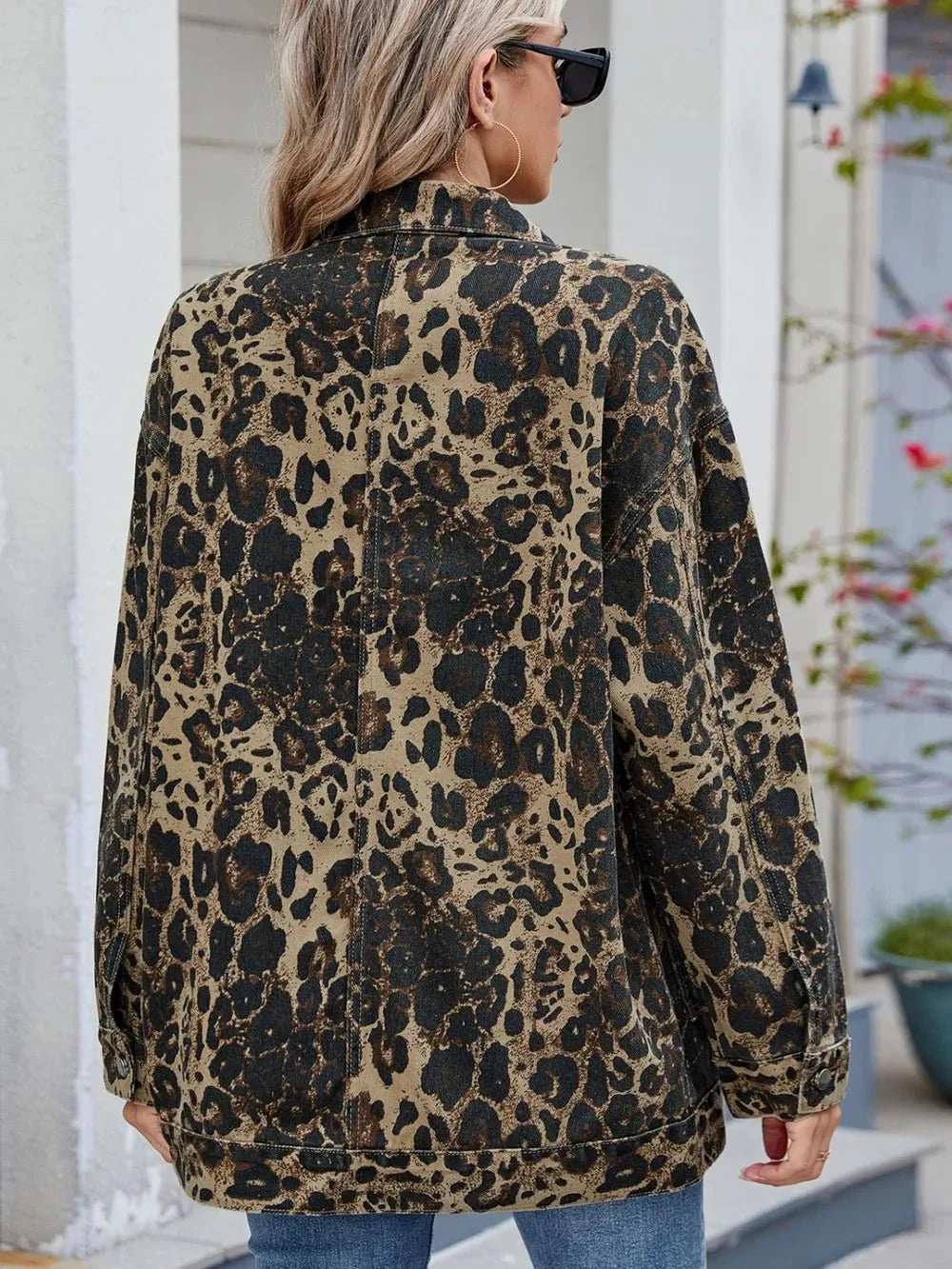 Leopard Button Up Drop Shoulder Denim Jacket - Rare Leather