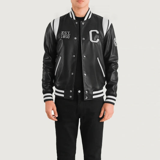 Liberte California Black Leather Varsity Jacket - Vox Leather