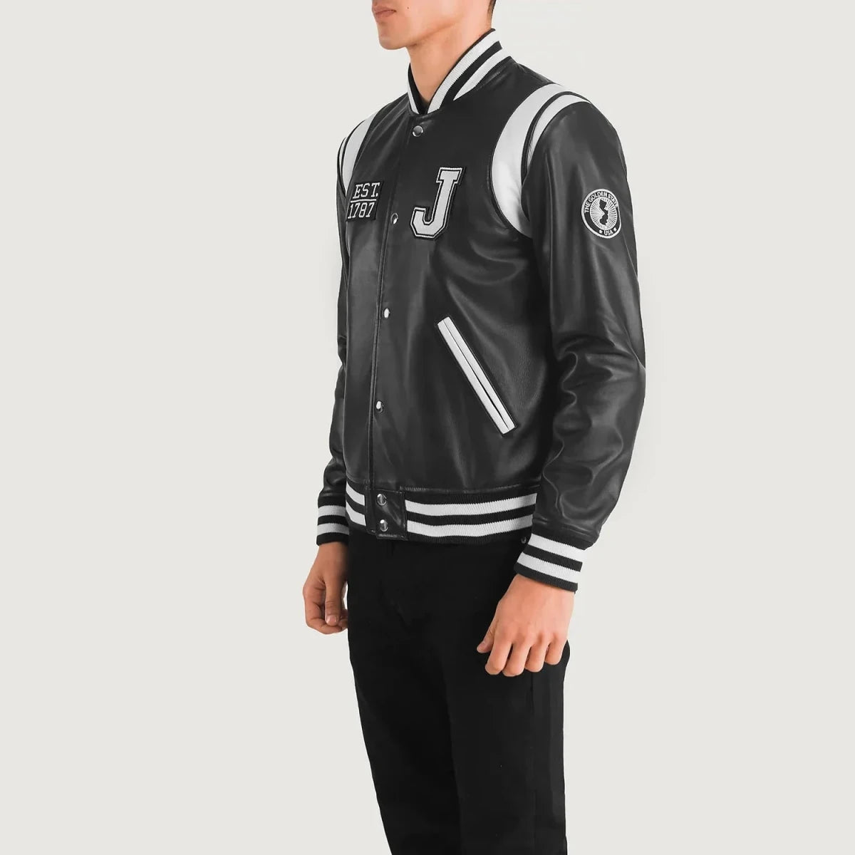 Liberte New Jersey Black Leather Varsity Jacket - Vox Leather