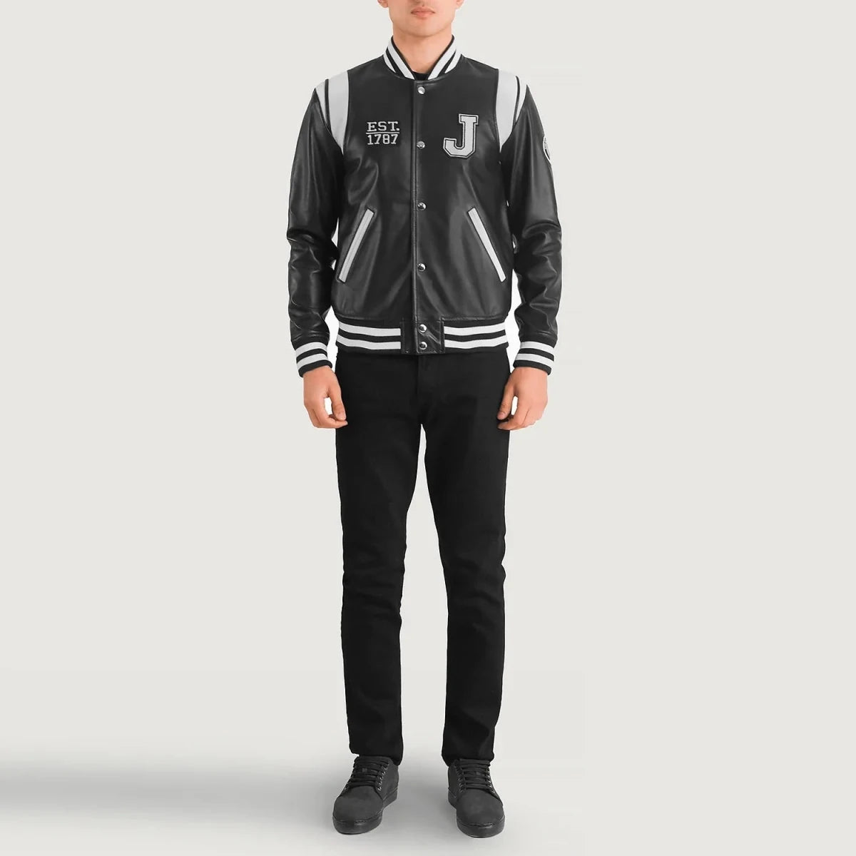 Liberte New Jersey Black Leather Varsity Jacket - Vox Leather