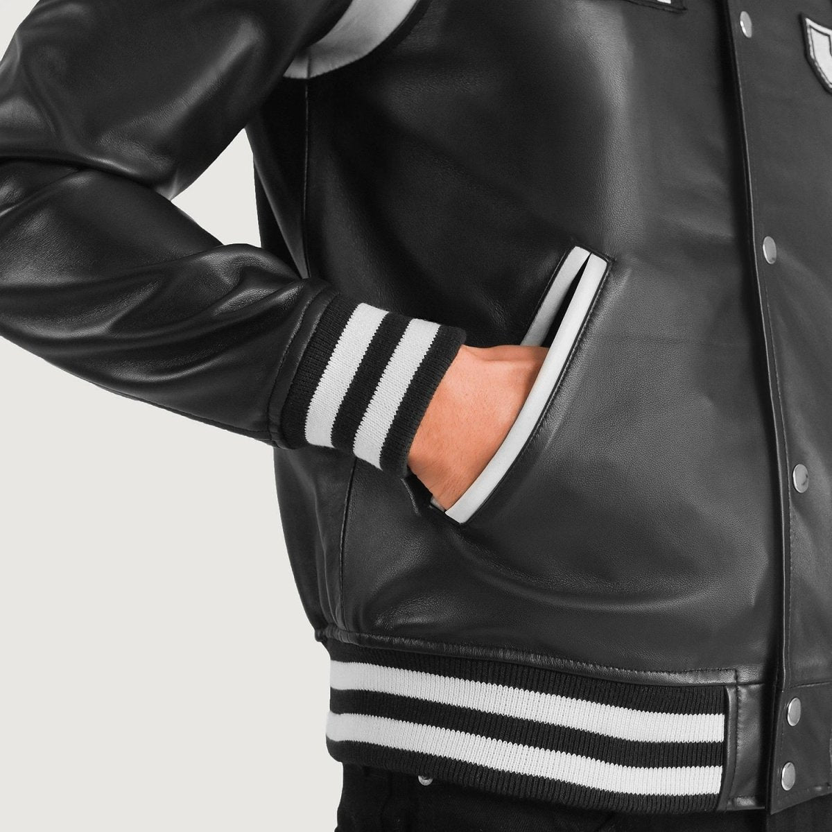 Liberte New Jersey Black Leather Varsity Jacket - Vox Leather