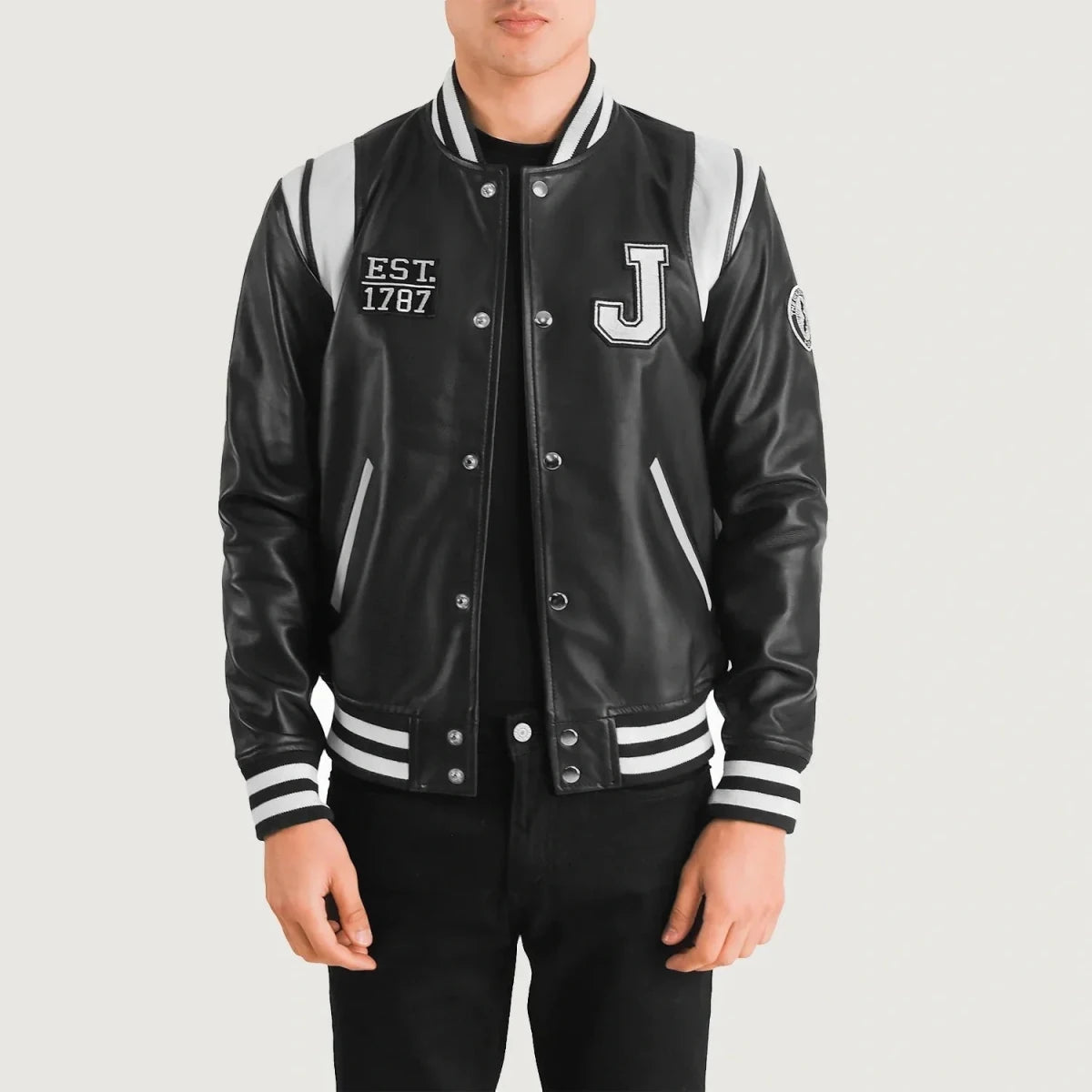 Liberte New Jersey Black Leather Varsity Jacket - Vox Leather