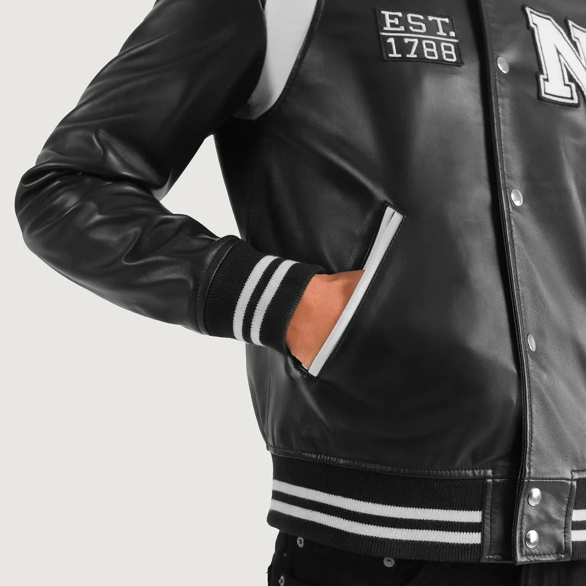 Liberte New York Black Leather Varsity Jacket - Vox Leather