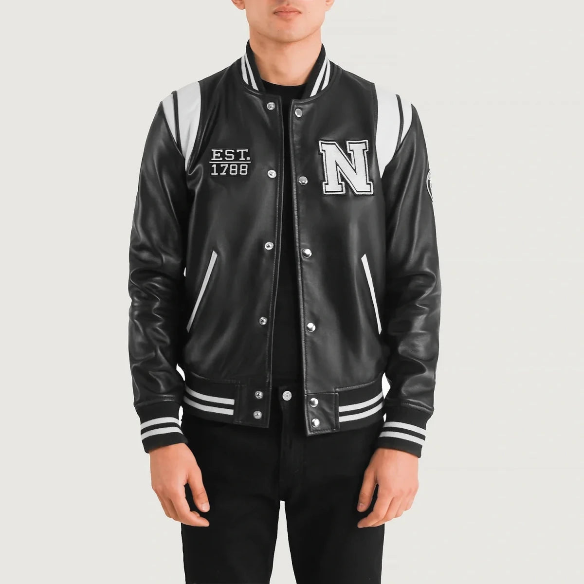 Liberte New York Black Leather Varsity Jacket - Vox Leather