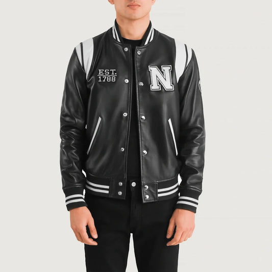 Liberte New York Black Leather Varsity Jacket - Vox Leather