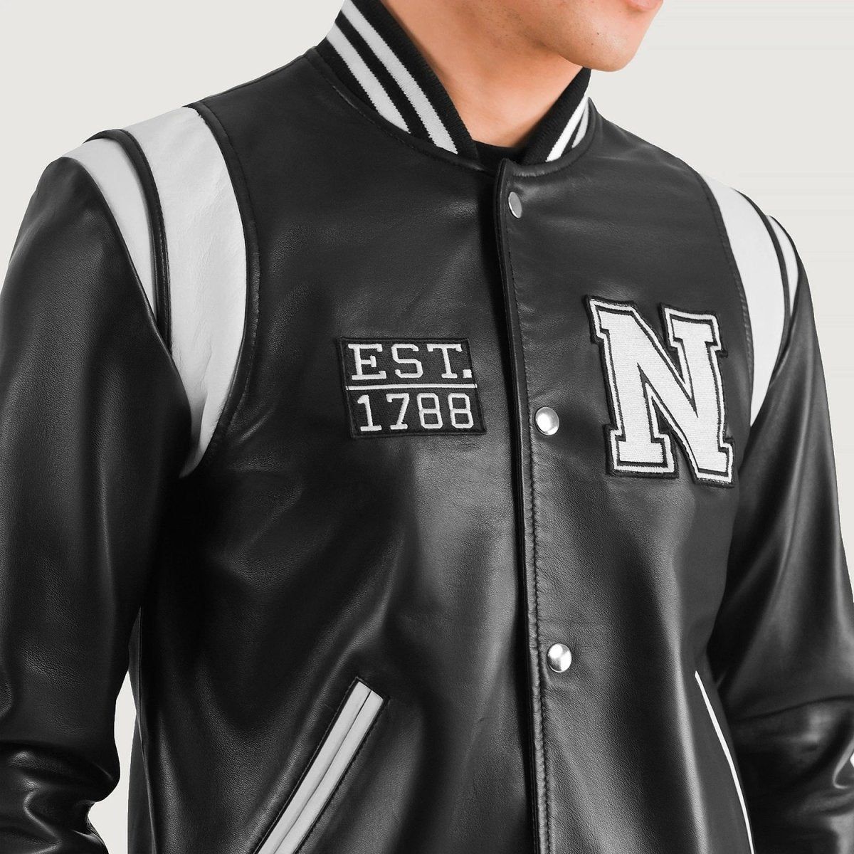 Liberte New York Black Leather Varsity Jacket - Vox Leather