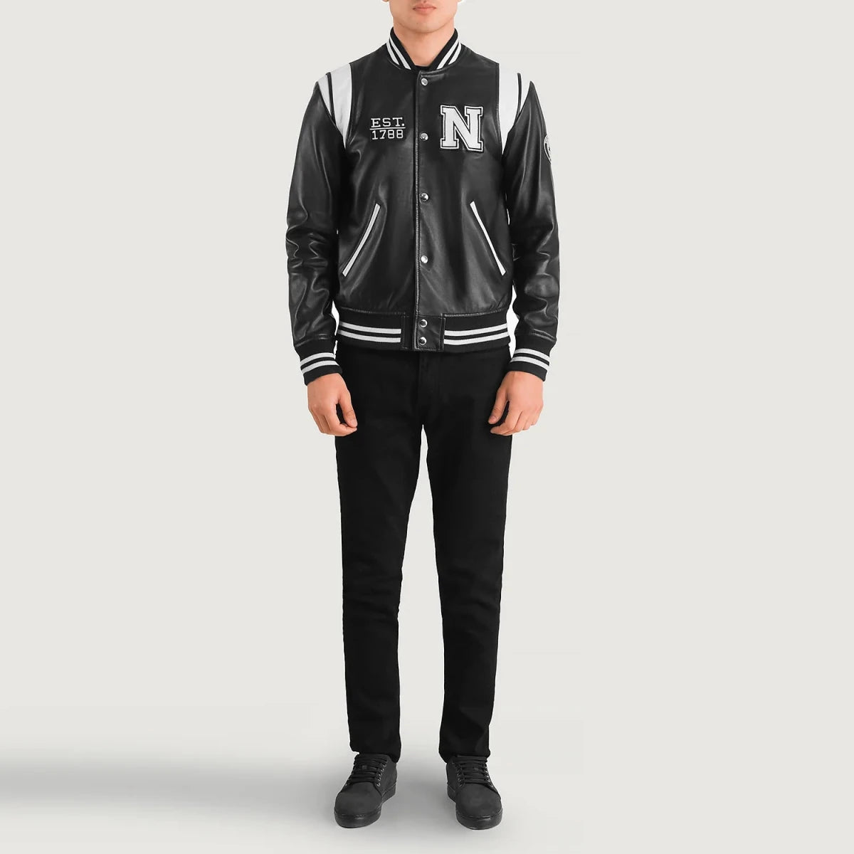 Liberte New York Black Leather Varsity Jacket - Vox Leather
