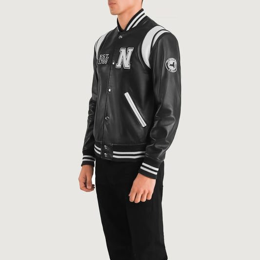 Liberte New York Black Leather Varsity Jacket - Vox Leather