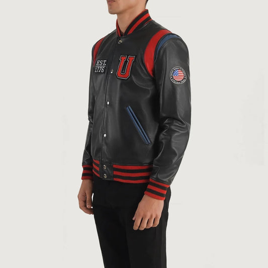 Liberte USA Black Leather Varsity Jacket - Vox Leather