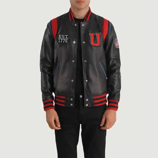 Liberte USA Black Leather Varsity Jacket - Vox Leather