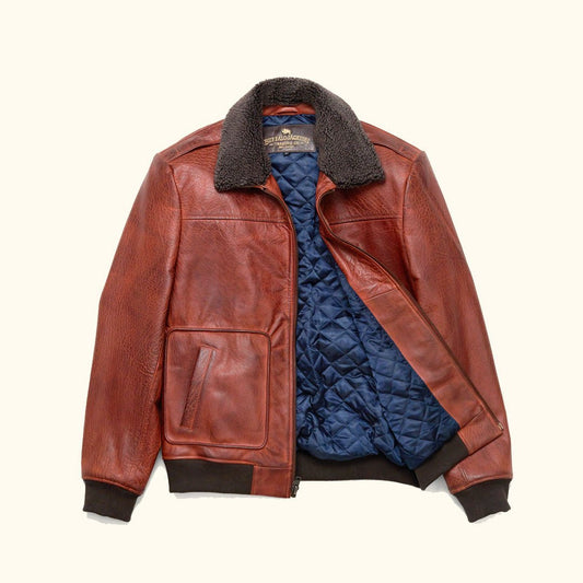 Limited Maverick Leather Bomber Jacket | Buffalo Grain Brown - Vox Leather