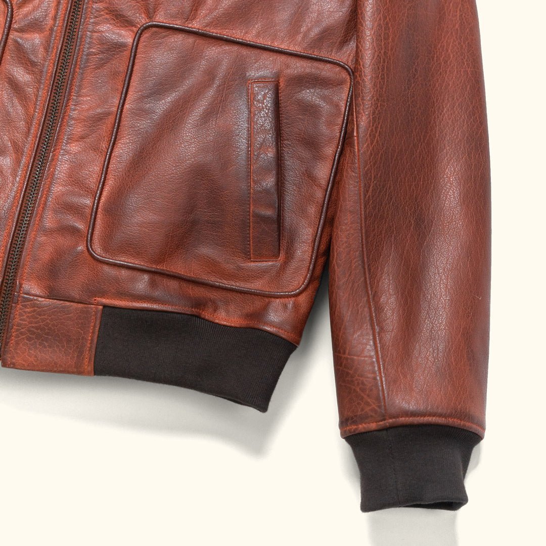 Limited Maverick Leather Bomber Jacket | Buffalo Grain Brown - Vox Leather
