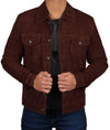 Logan Men's Dark Brown Suede Trucker Jacket - Rare Leather