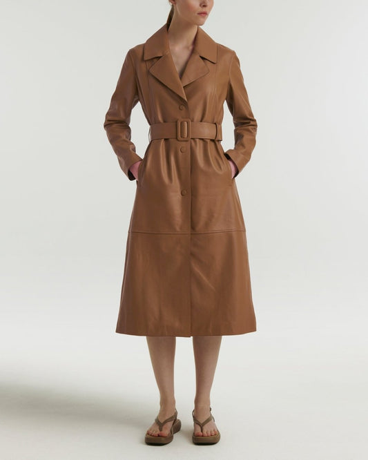Long Lamb Leather Trench Coat - Vox Leather