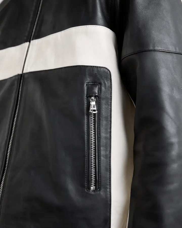 Luca Black & White Contrast Leather Racer Jacket - Rare Leather