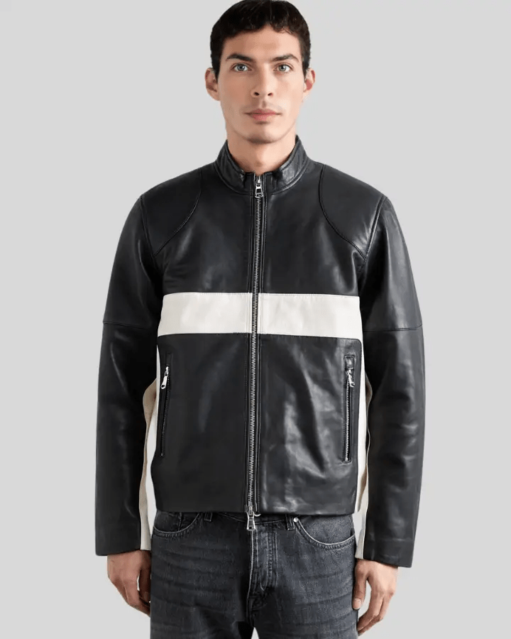 Luca Black & White Contrast Leather Racer Jacket - Rare Leather