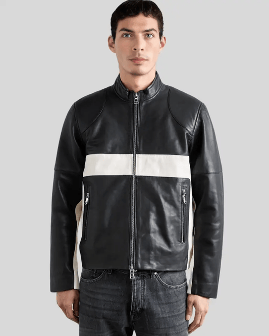 Luca Black & White Contrast Leather Racer Jacket - Rare Leather