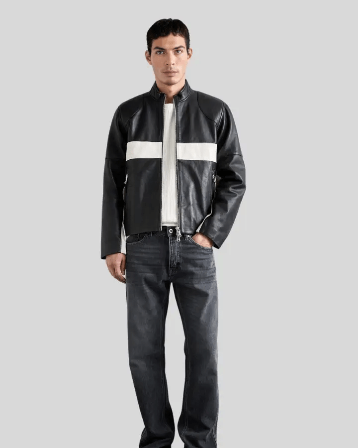 Luca Black & White Contrast Leather Racer Jacket - Rare Leather