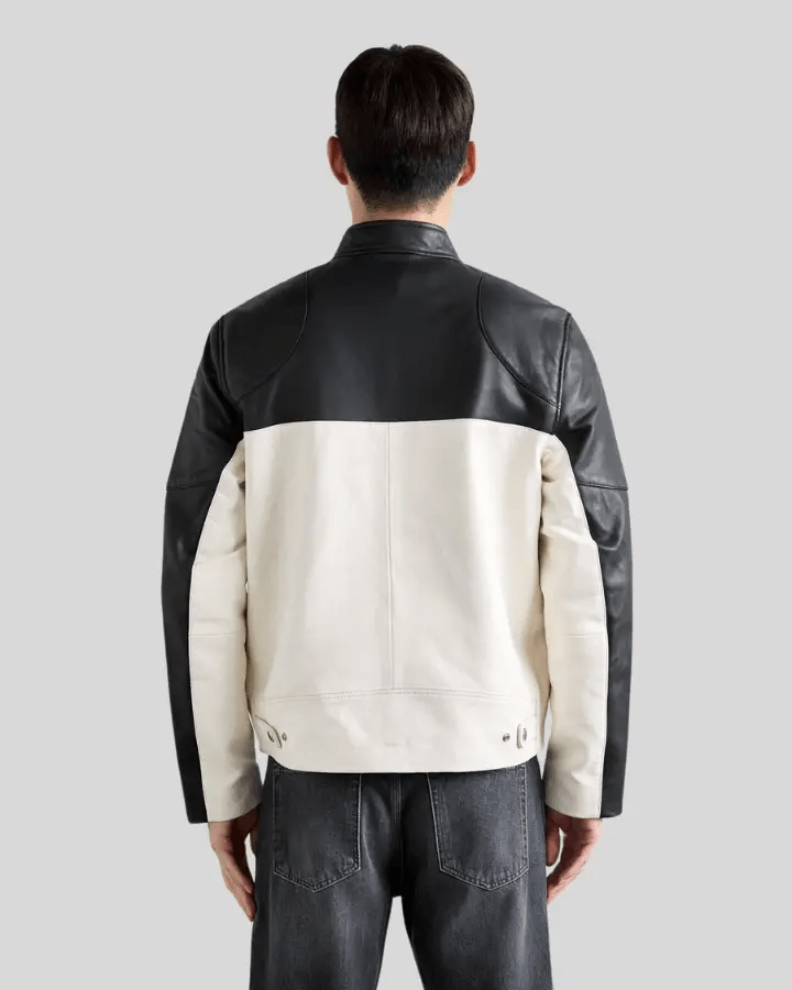 Luca Black & White Contrast Leather Racer Jacket - Rare Leather