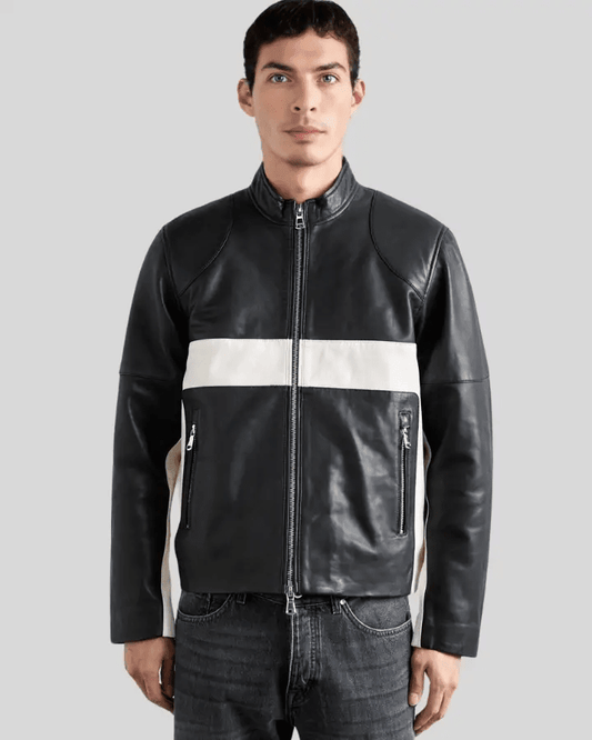 Luca Black & White Contrast Leather Racer Jacket - Vox Leather