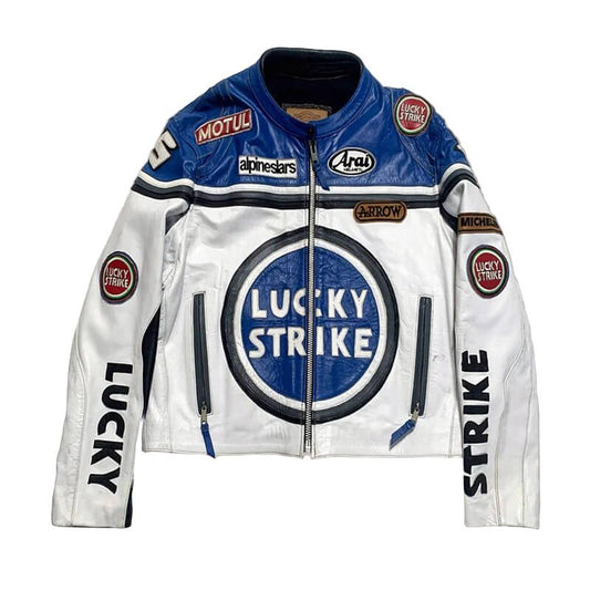 Lucky Strike Casual Blue Moto Leather Jacket - Vox Leather