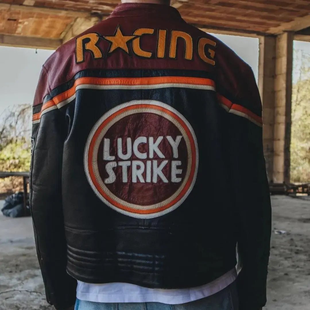 Lucky Strike Leather Jacket - Black & Dark Red - Vox Leather