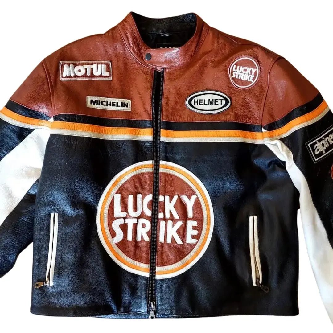 Lucky Strike Leather Jacket - Black & Dark Red - Vox Leather