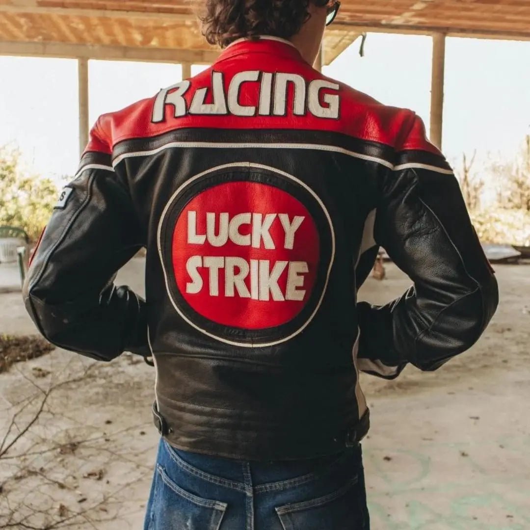 Lucky Strike Leather Jacket - Black & Red - Rare Leather Order Now !!
