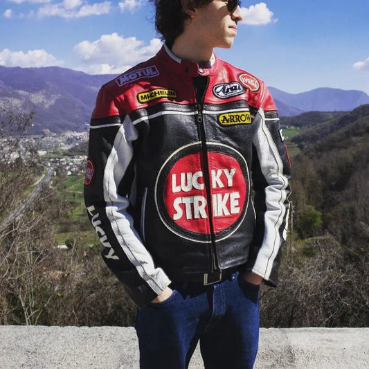 Lucky Strike Leather Jacket - Black & Red - Vox Leather