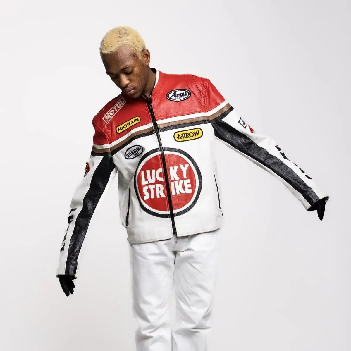 Lucky Strike Red & White Leather Jacket - Rare Leather