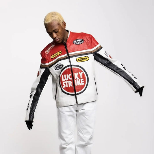 Lucky Strike Red & White Leather Jacket - Vox Leather