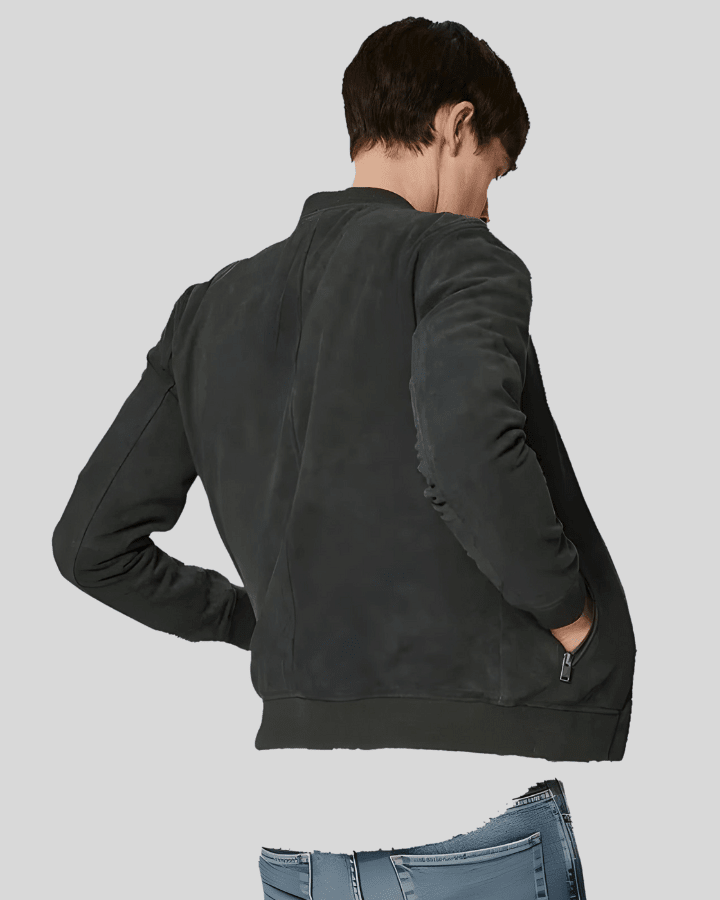 Lucy Dark Green Suede Bomber Leather Jacket - Vox Leather
