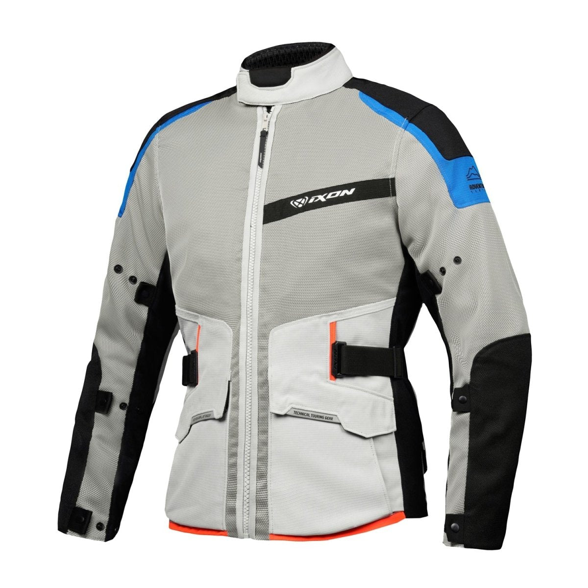 M-Njord - Adventure Touring Jacket (Light Grey / Blue/ Neon Red) - Vox Leather