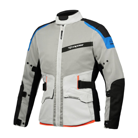 M-Njord - Adventure Touring Jacket (Light Grey / Blue/ Neon Red) - Vox Leather