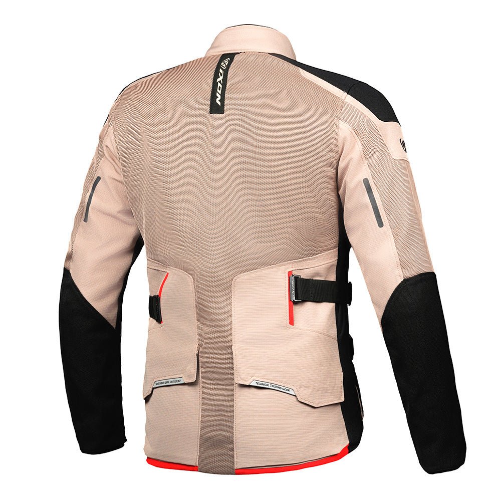 M-Njord - Adventure Touring Jacket (Sand / Black/ Red) - Vox Leather
