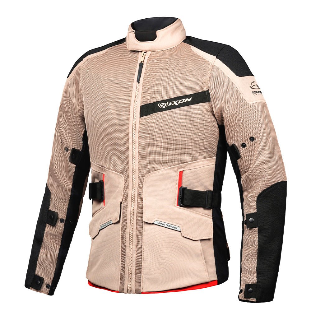 M-Njord - Adventure Touring Jacket (Sand / Black/ Red) - Vox Leather