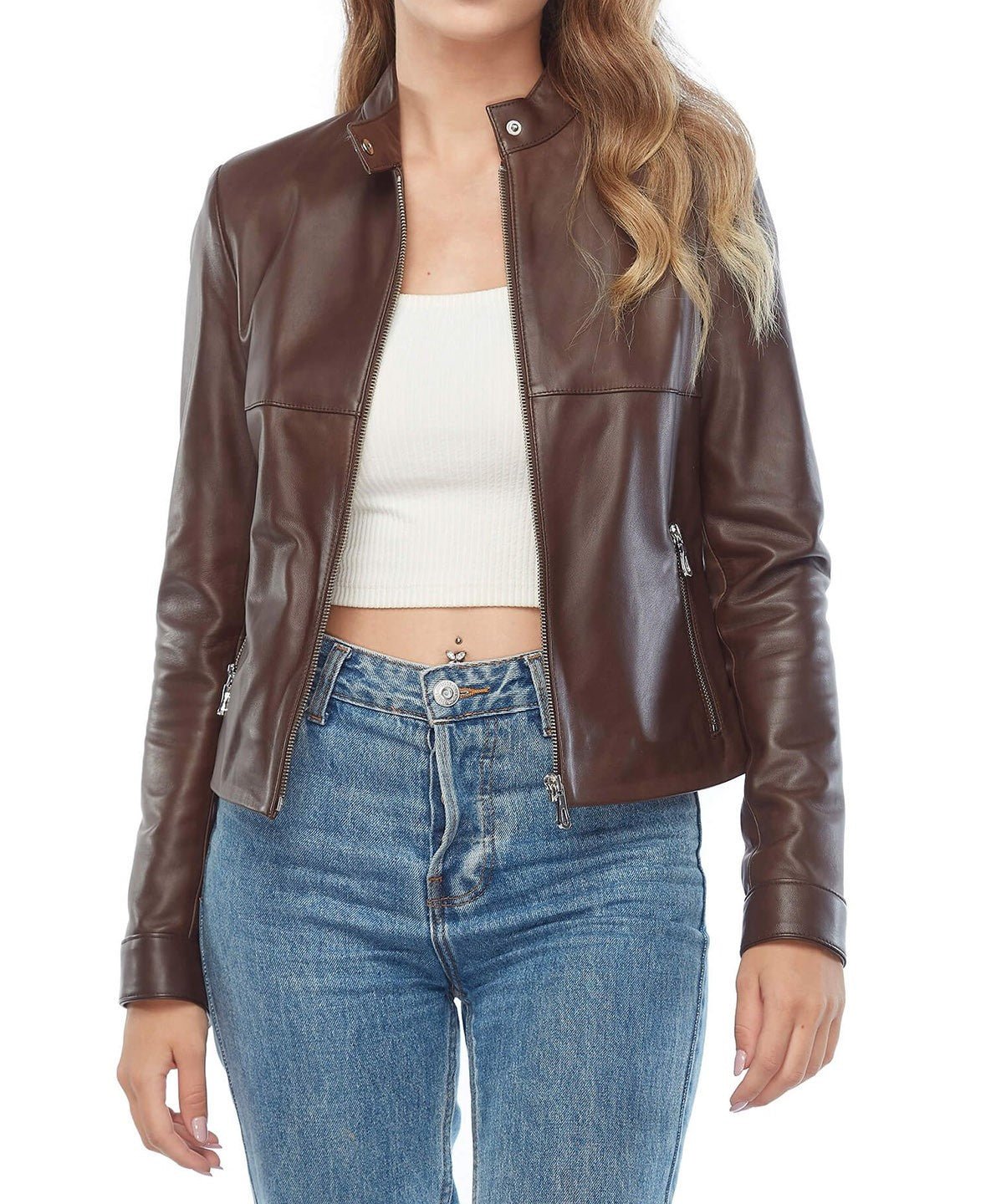 Madison Women’s Real Brown Leather Moto Jacket - Rare Leather