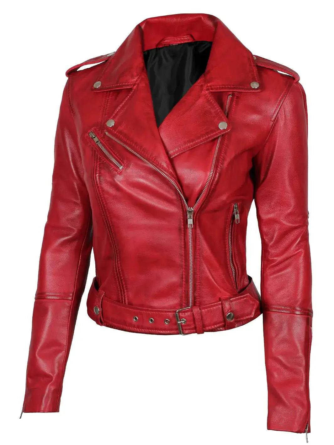 Margaret Women's Red Asymmetrical Motorcycle Leather Jacket - Rare Leather