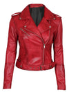 Margaret Women's Red Asymmetrical Motorcycle Leather Jacket - Vox Leather