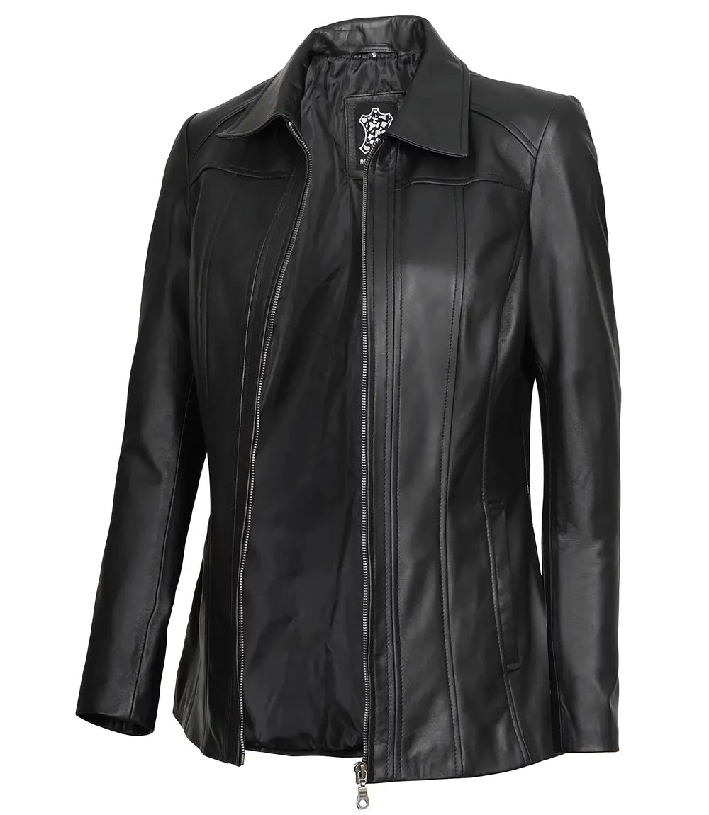 Marsha Women's Leather Black Car Coat - Rare Leather