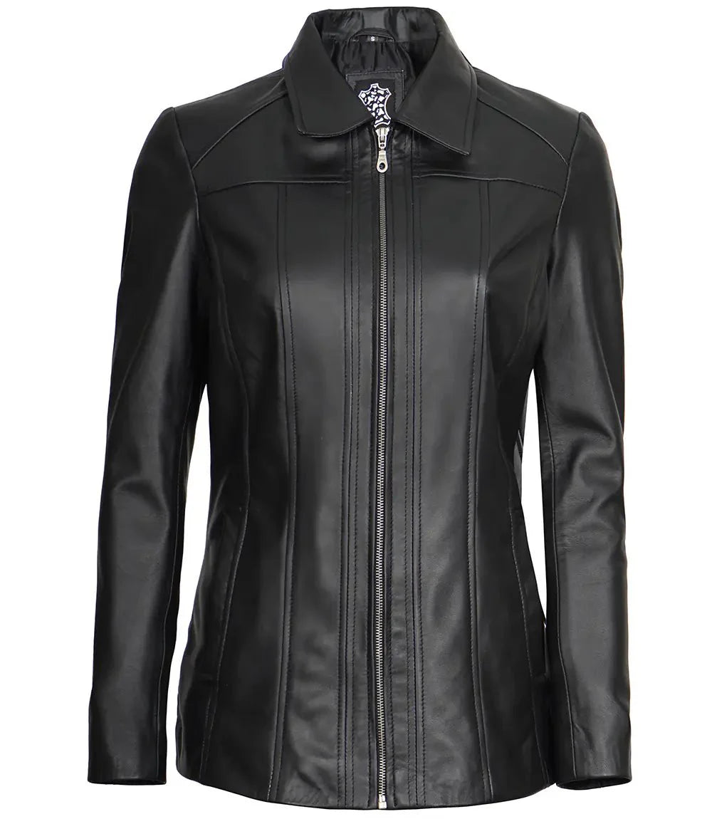 Marsha Women's Leather Black Car Coat - Rare Leather