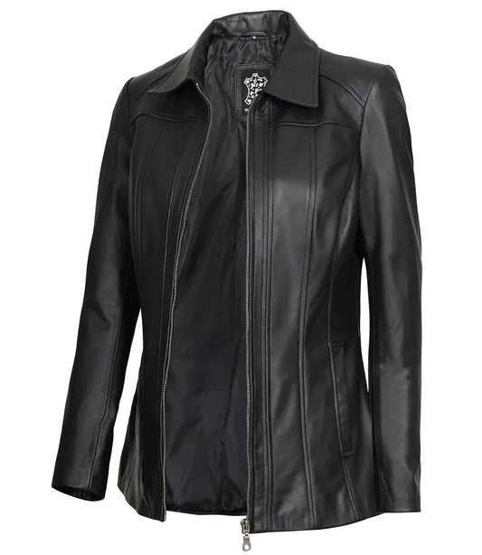 Marsha Women's Leather Black Car Coat - Vox Leather
