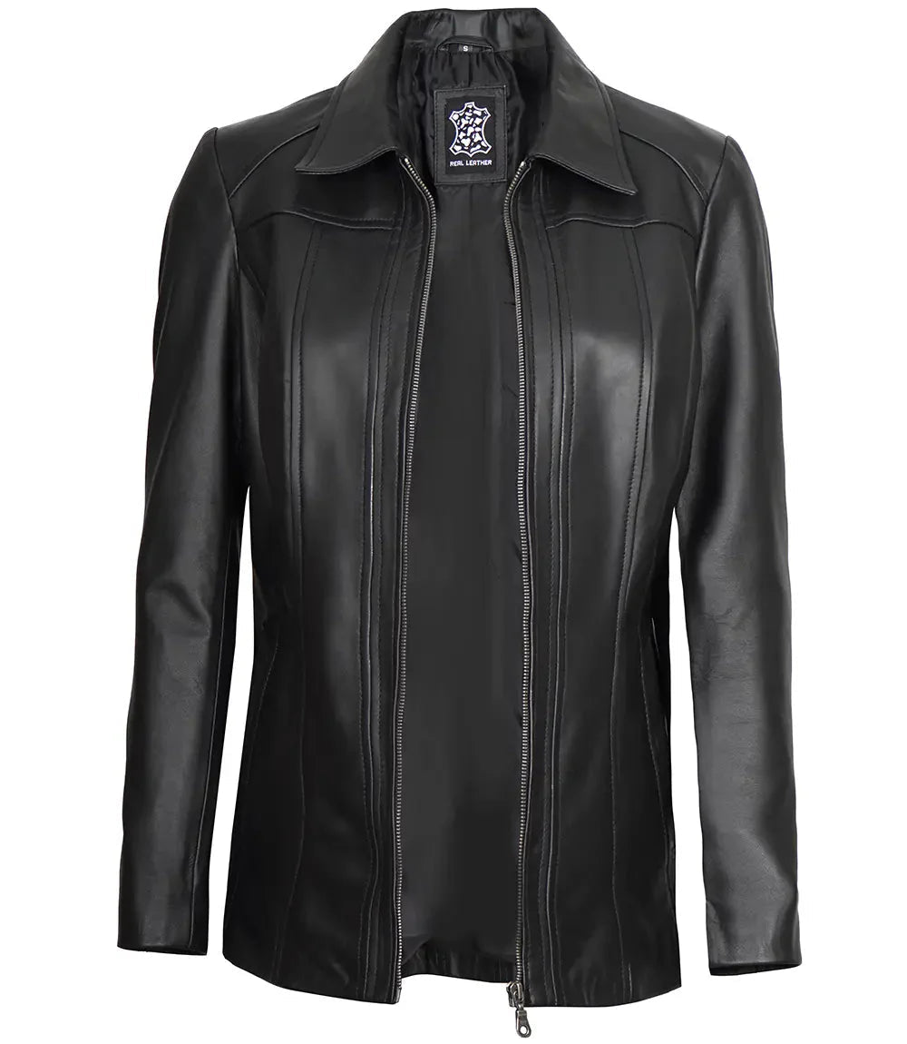 Marsha Women's Leather Black Car Coat - Vox Leather