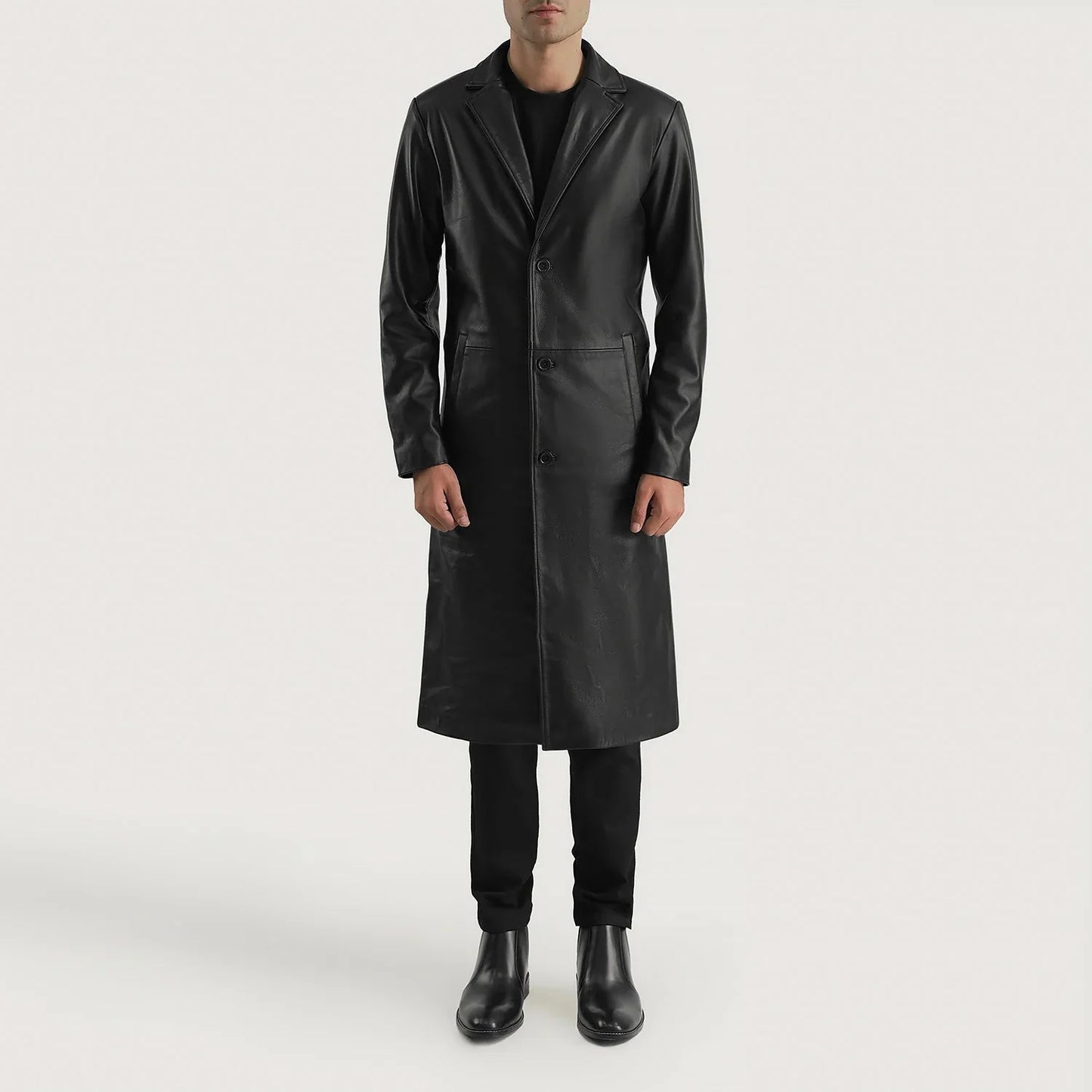 Mateo Black Leather Single Breasted Coat - Rare Leather