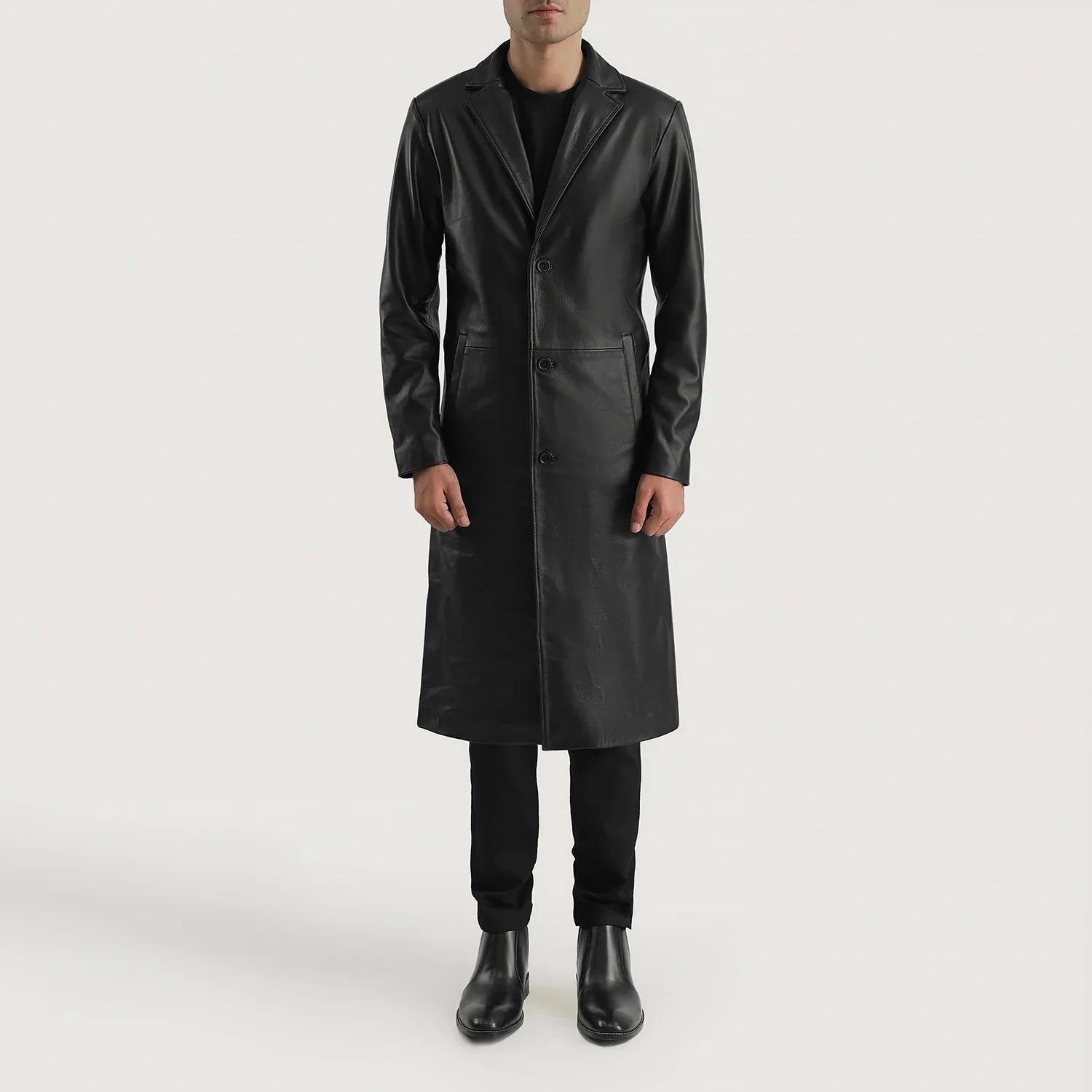 Mateo Black Leather Single Breasted Coat - Rare Leather