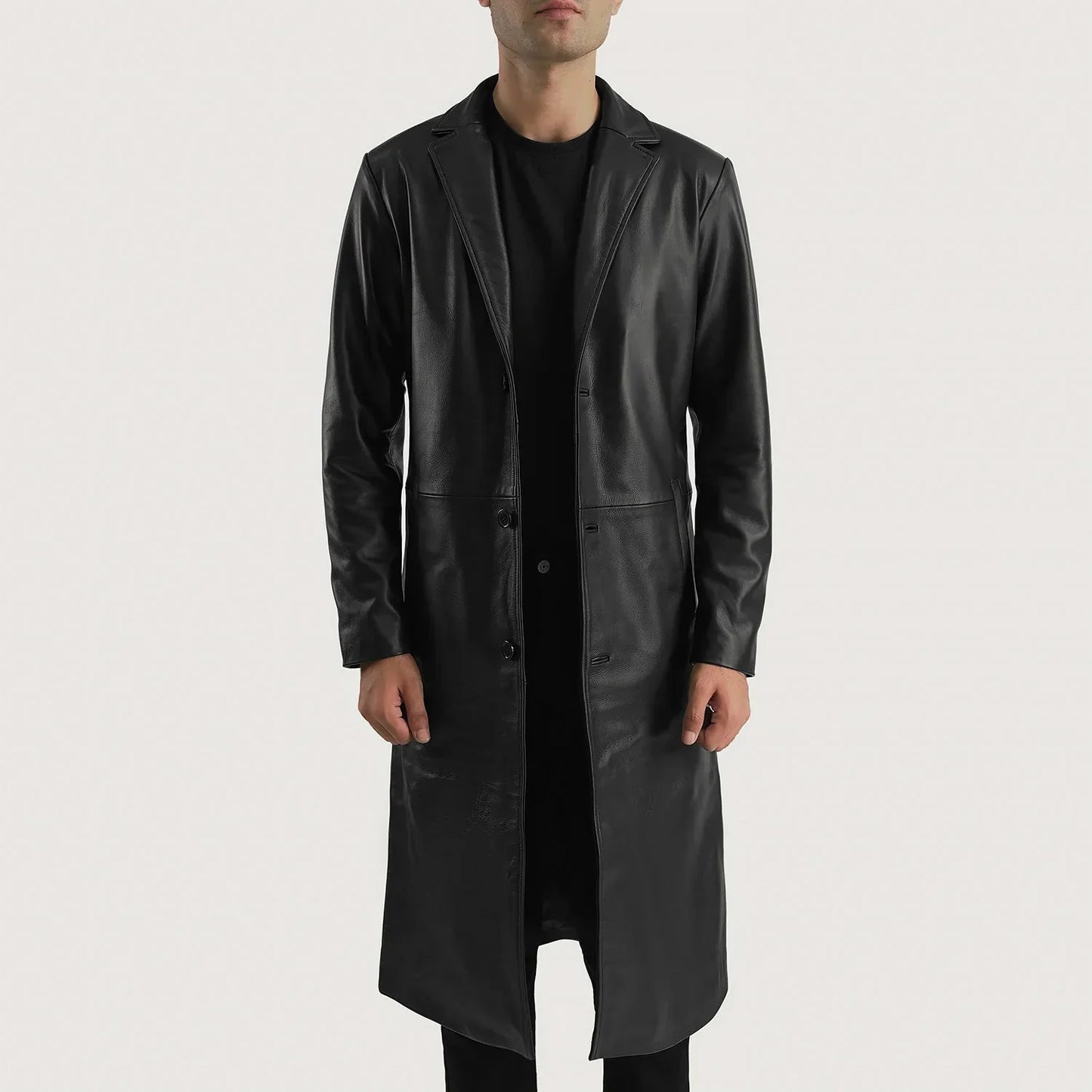 Mateo Black Leather Single Breasted Coat - Rare Leather