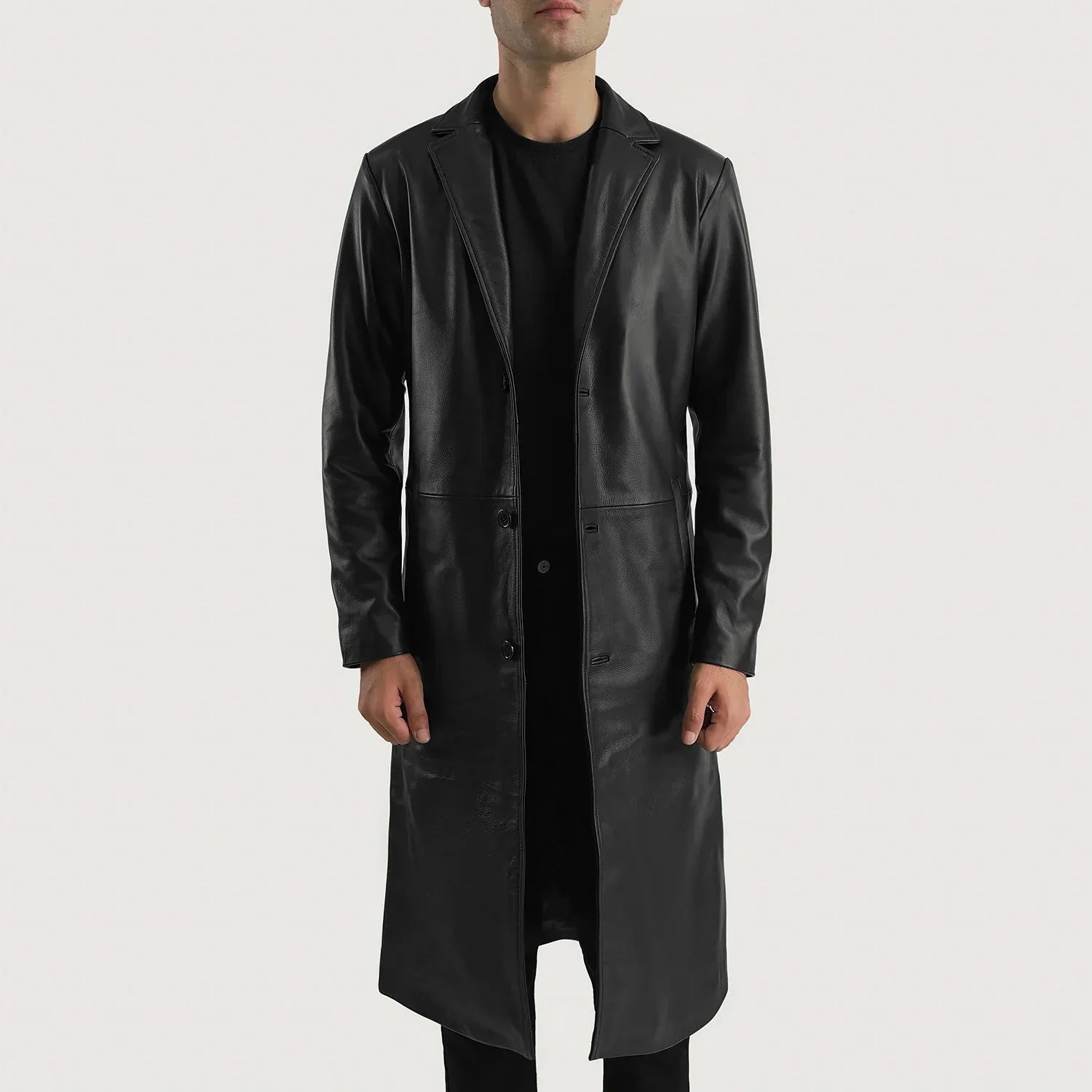 Mateo Black Leather Single Breasted Coat - Rare Leather