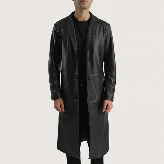 Mateo Black Leather Single Breasted Coat - Rare Leather