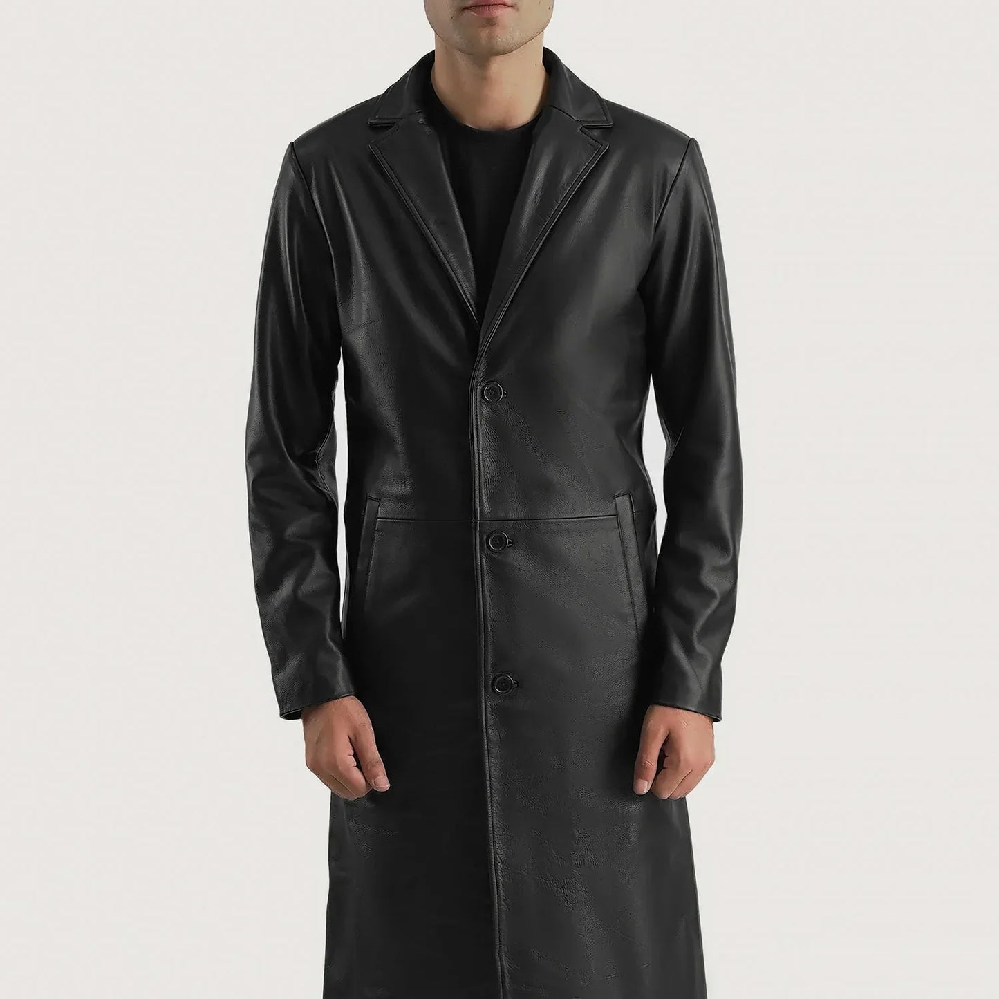 Mateo Black Leather Single Breasted Coat - Rare Leather